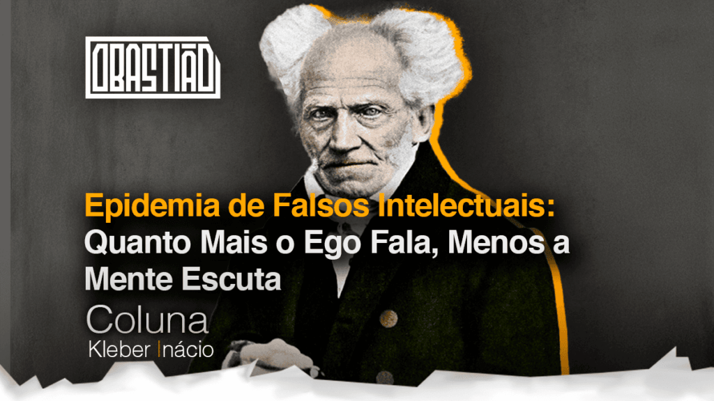 Ilustração crítica sobre falsos intelectuais: contraste entre a erudição performática e a sabedoria silenciosa, inspirada em Schopenhauer
