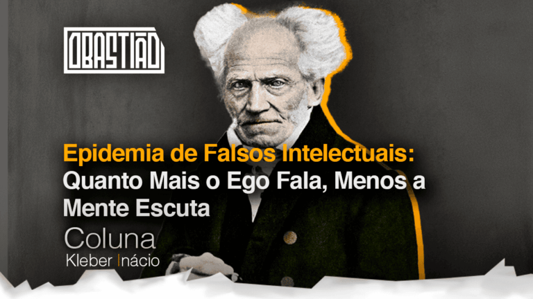 Ilustração crítica sobre falsos intelectuais: contraste entre a erudição performática e a sabedoria silenciosa, inspirada em Schopenhauer