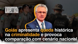 GOIÁS APRESENTA QUEDA HISTÓRICA NA CRIMINALIDADE: gráfico com redução de homicídios e mapa de segurança do estado