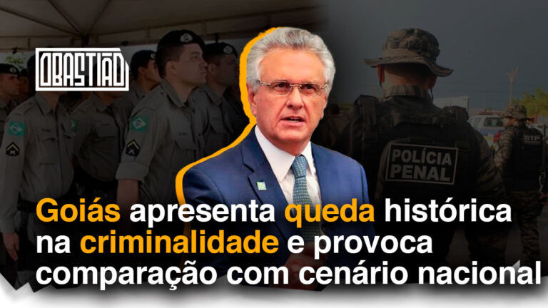 GOIÁS APRESENTA QUEDA HISTÓRICA NA CRIMINALIDADE: gráfico com redução de homicídios e mapa de segurança do estado
