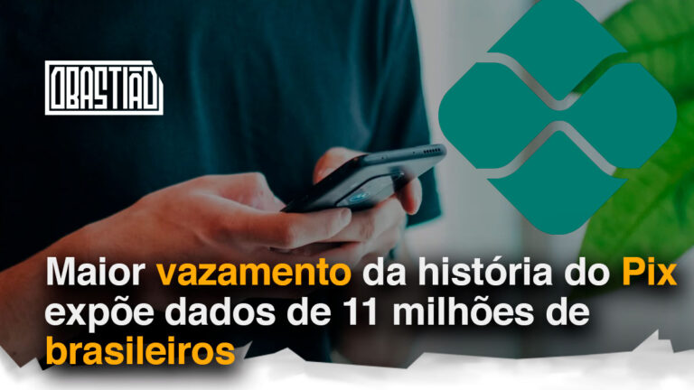Tela de computador com aviso de vazamento do Pix e dados bancários expostos